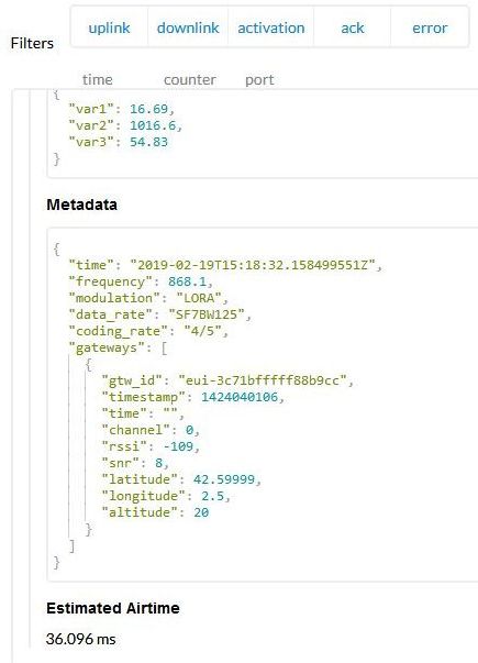 Metadata d'une trame reçue